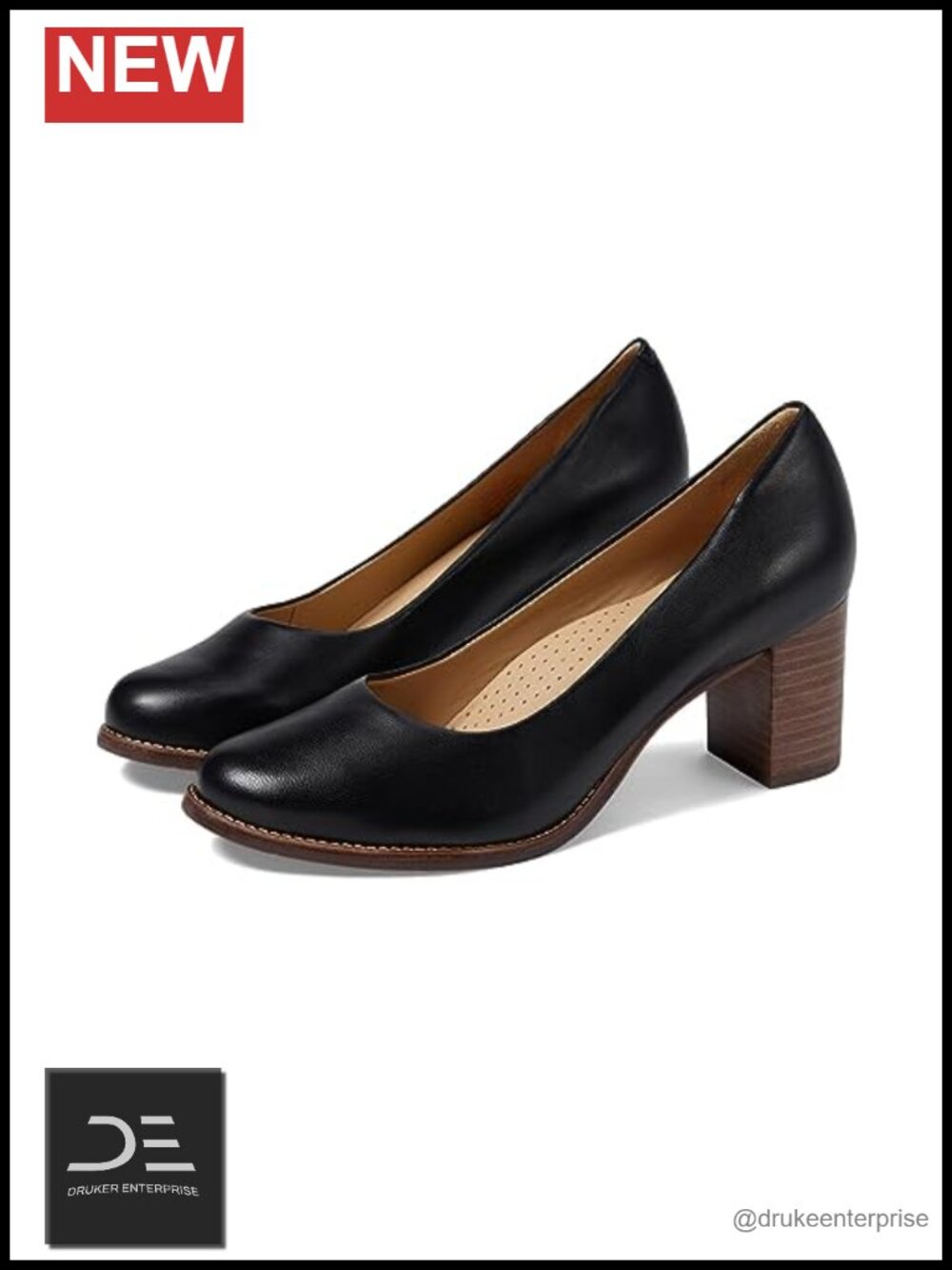 Marc Joseph Women's Leather Round Toe Chunky Heel Pumps Slip On